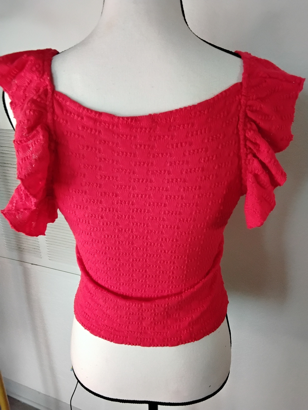 Free People Coral Orange Ruffle Sleeve Crop Top